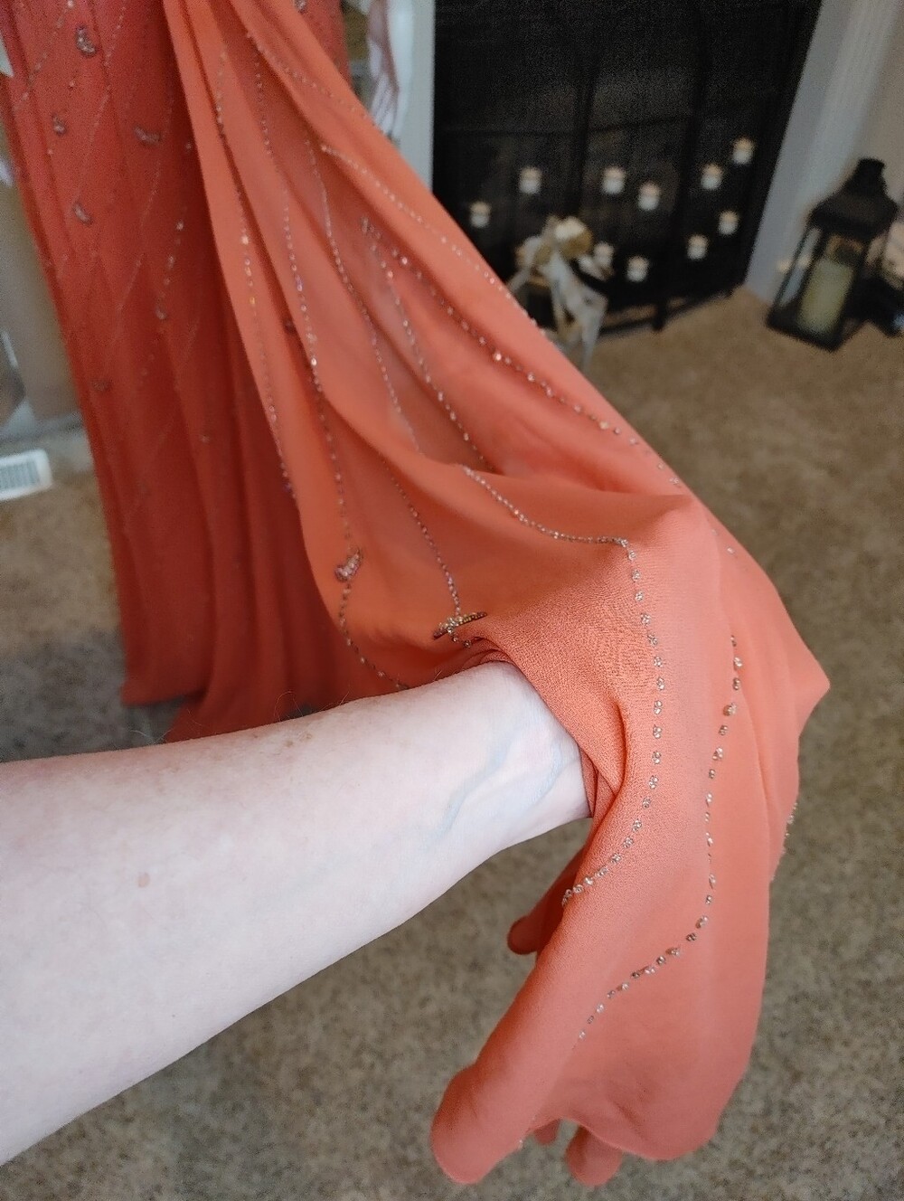 VINTAGE SUE WONG SILK BEADED FORMAL DRESS, CORAL 10 - Picture 10 of 16